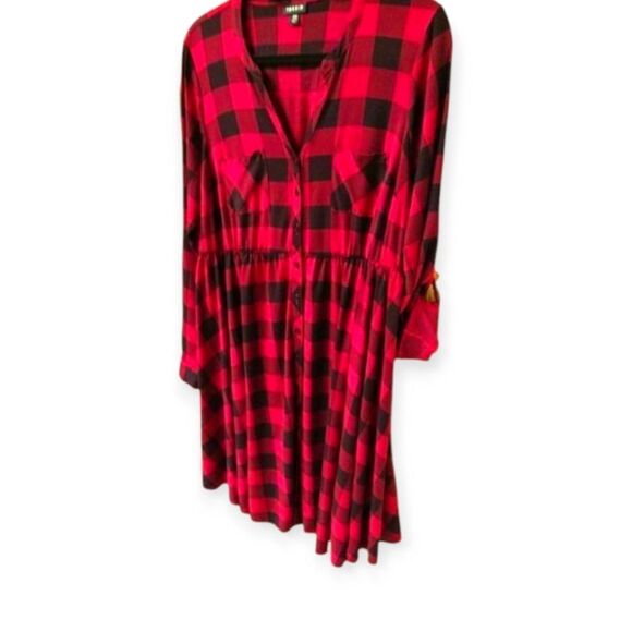 TORRID Maroon & black plaid challis button front midi dress Size M/L New - Picture 4 of 16